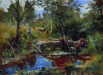 Ivan Ivanovich Shishkin Painting - landscape with bridge Ivan Ivanovich